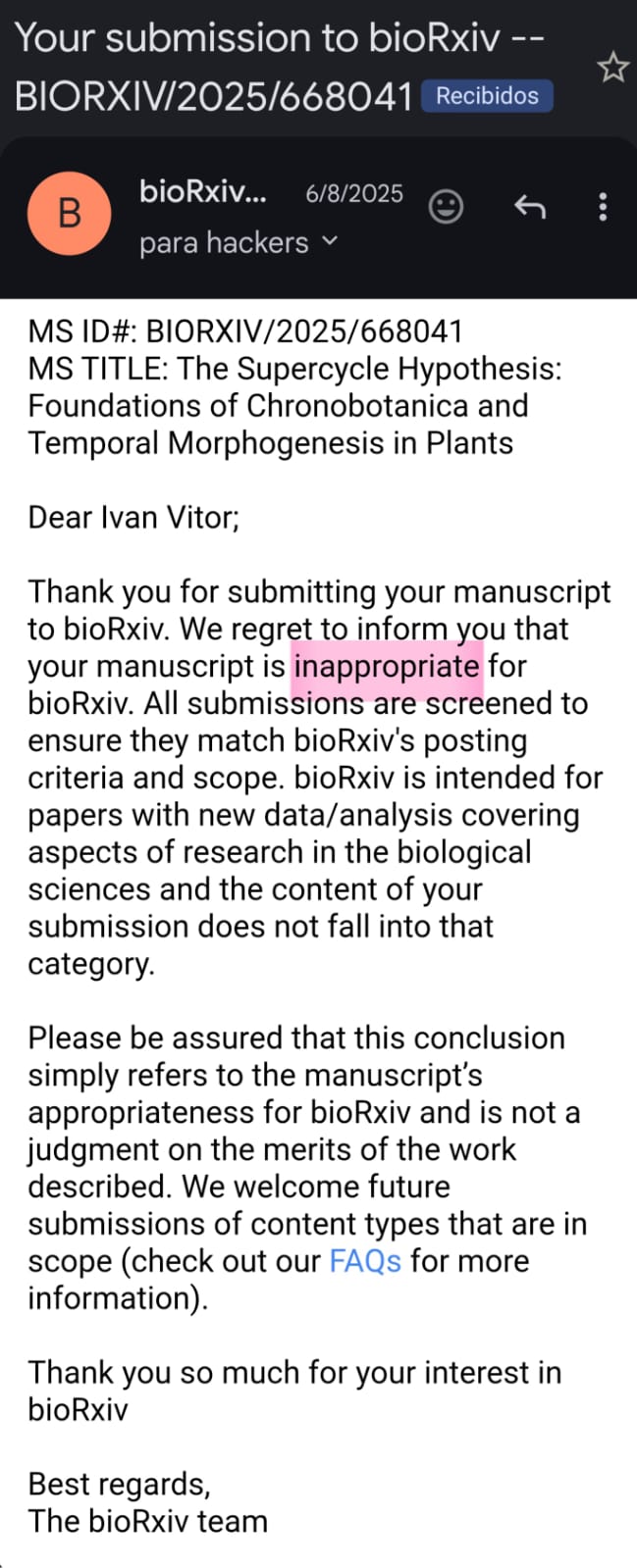 bioRxiv Rejects the Future, We Write It Anyway