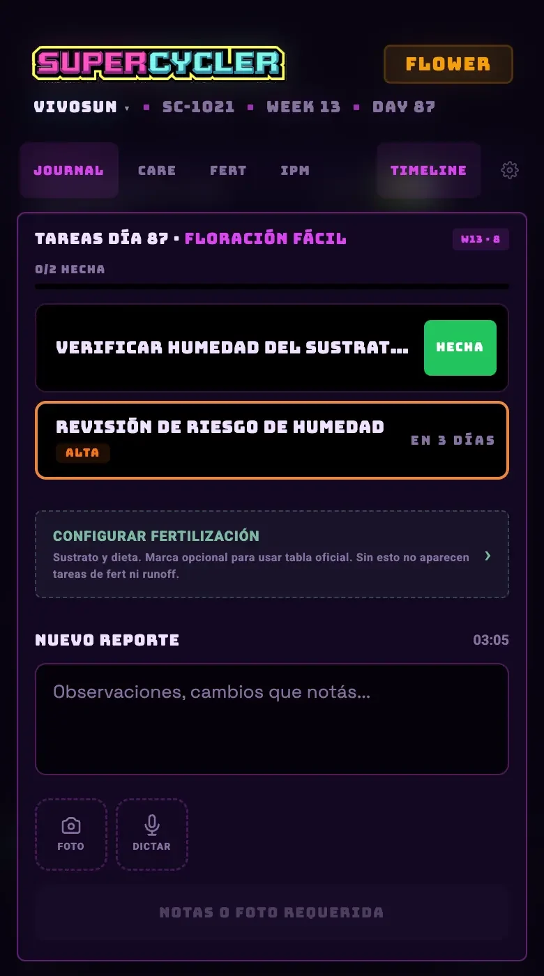 Grow journal with the tasks of the day